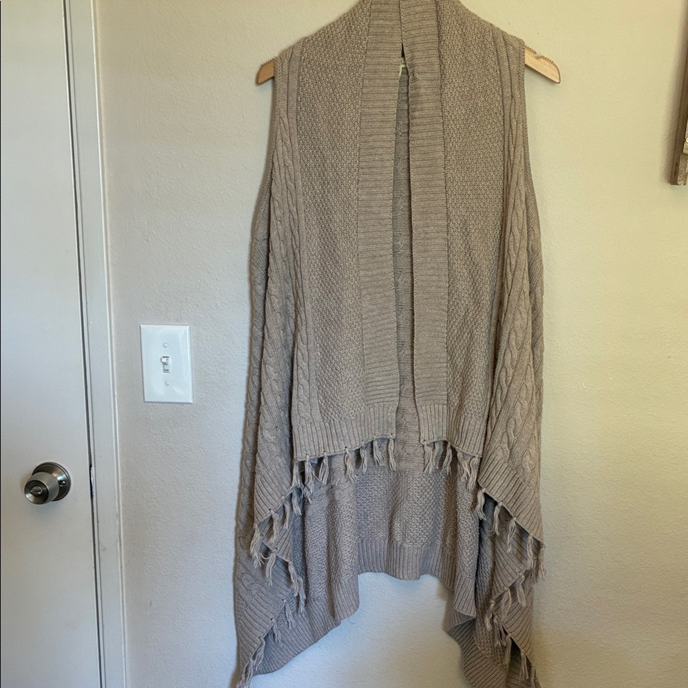 Matilda Jane Mind's Eye Cable Knit Fringe Sweater Vest in Khaki